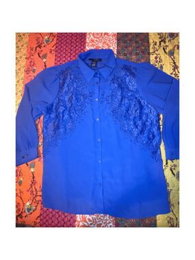 24/7 shirt long sleeve stunner blue embroidered front silky soft 22W.